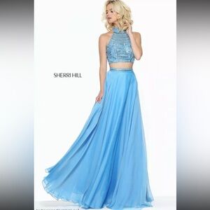 Sherri Hill Blue two piece halter Prom or Pageant dress.